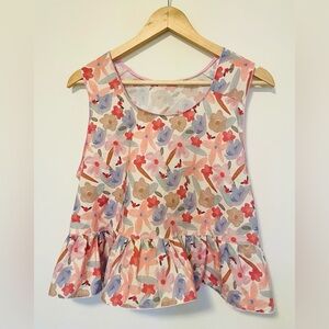 Handmade floral print cotton peplum swing top size L
